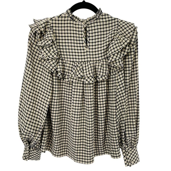 Urban Revivo Check Print Frill Detail Blouse - Sz 2 - Picture 2 of 15